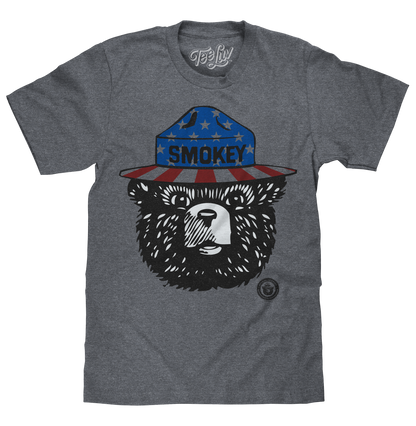Patriotic Smokey Bear T-Shirt - Gray