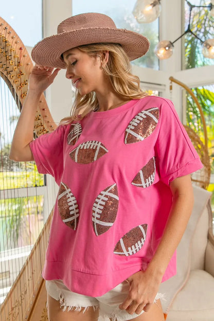 BiBi Game Day Sequins Patched Half Sleeves Top