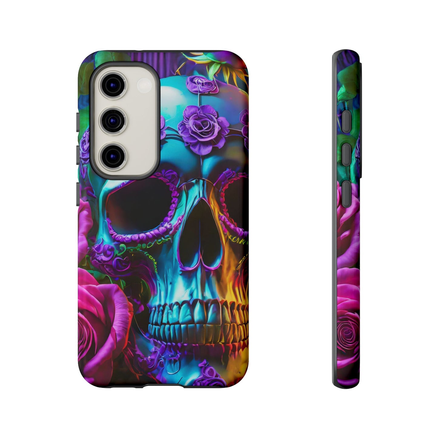 Neon Skull and Roses Vibrant Tough Phone Case