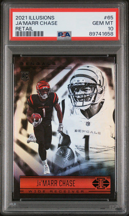 Graded 2021 Panini Illusions Ja'Marr Chase #65 Retail Rookie RC Football Card PSA 10 Gem Mint