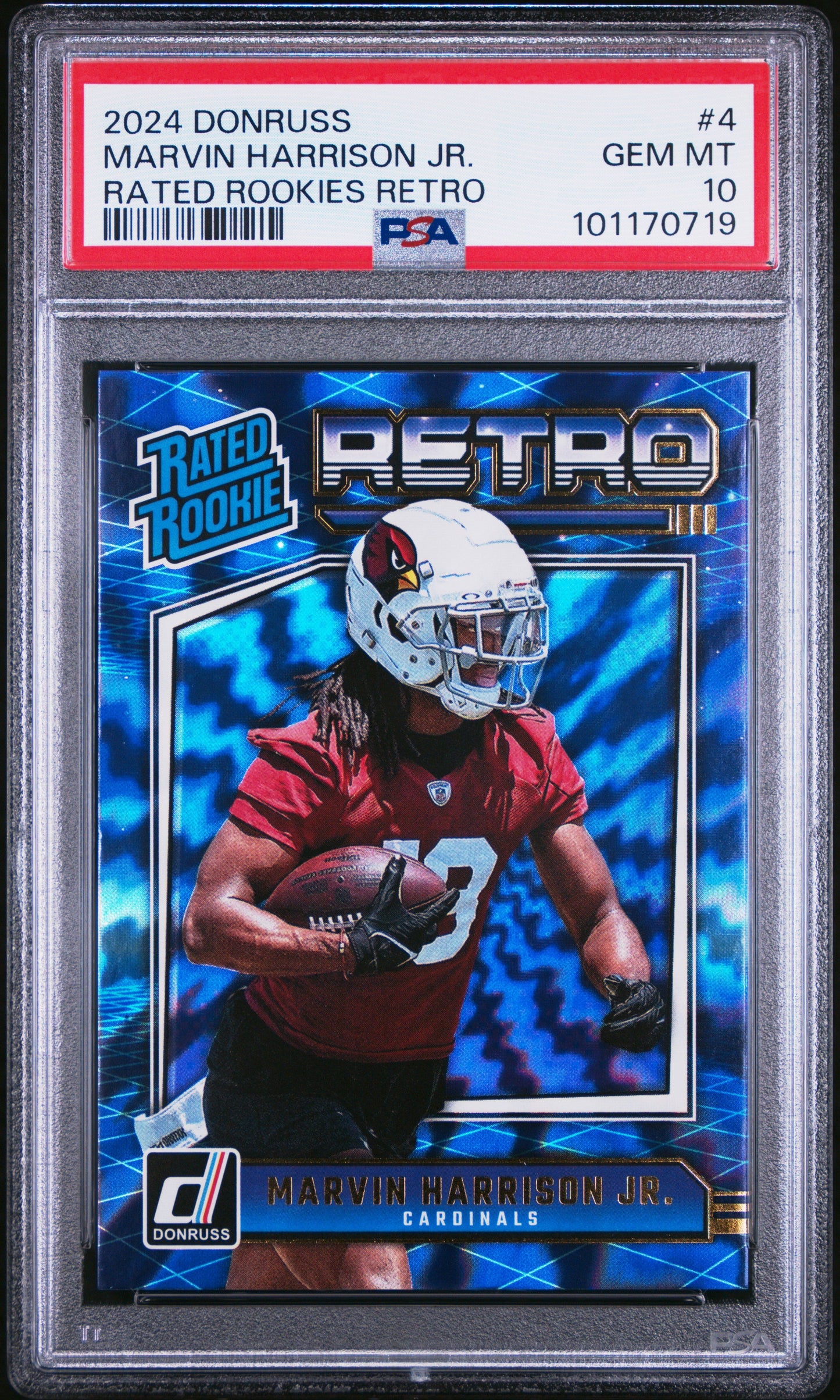 Graded 2024 Panini Donruss Marvin Harrison Jr #4 Rated Rookies Retro Rookie RC Football Card PSA 10 Gem Mint