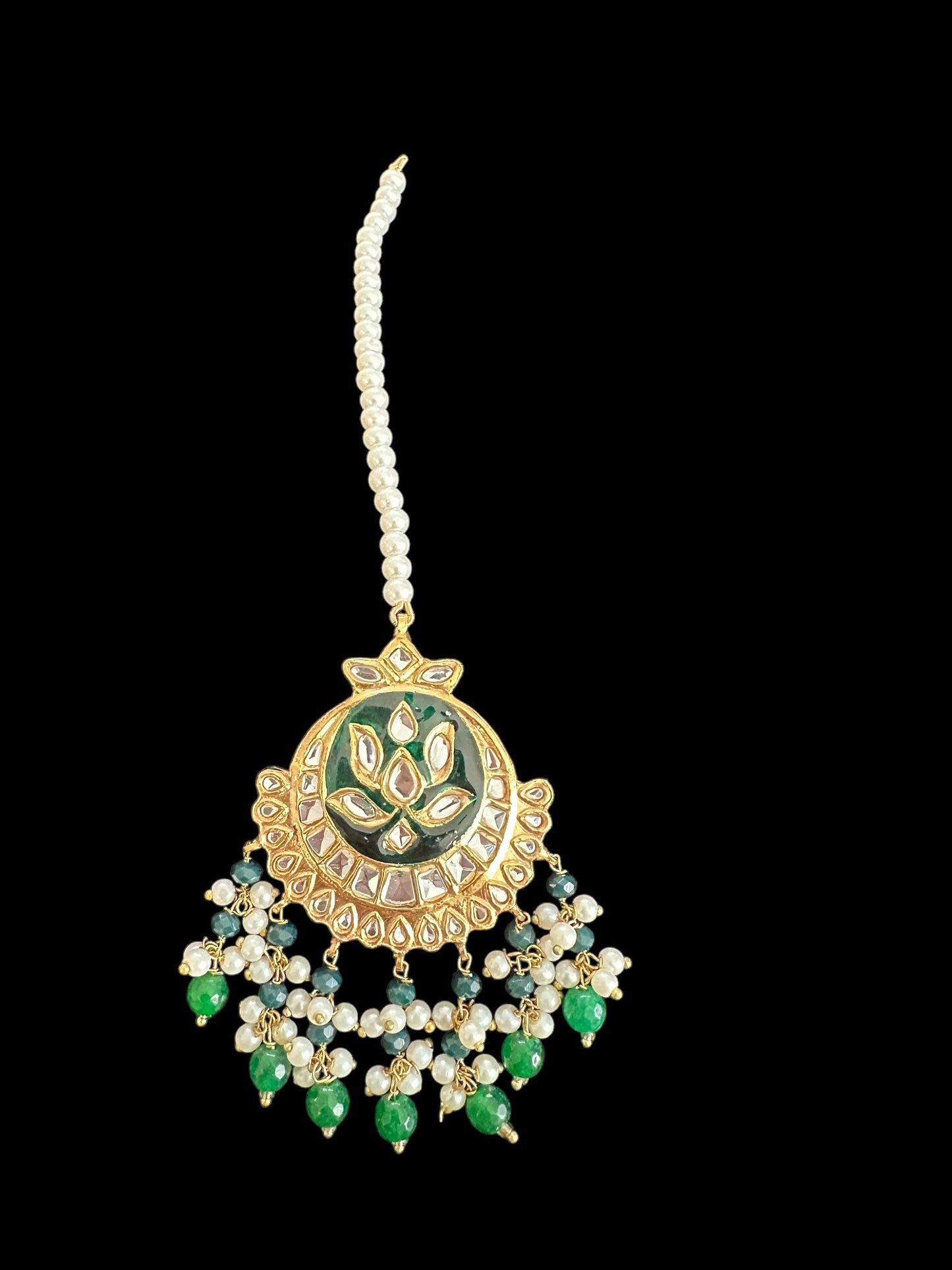 JTK35 kundan jhoomar tika in green meenakari  ( READY TO SHIP )