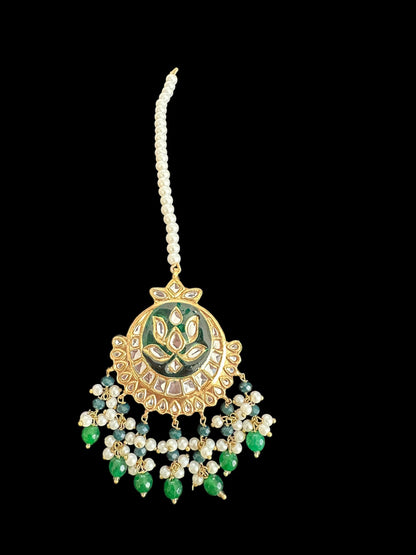 JTK35 kundan jhoomar tika in green meenakari  ( READY TO SHIP )