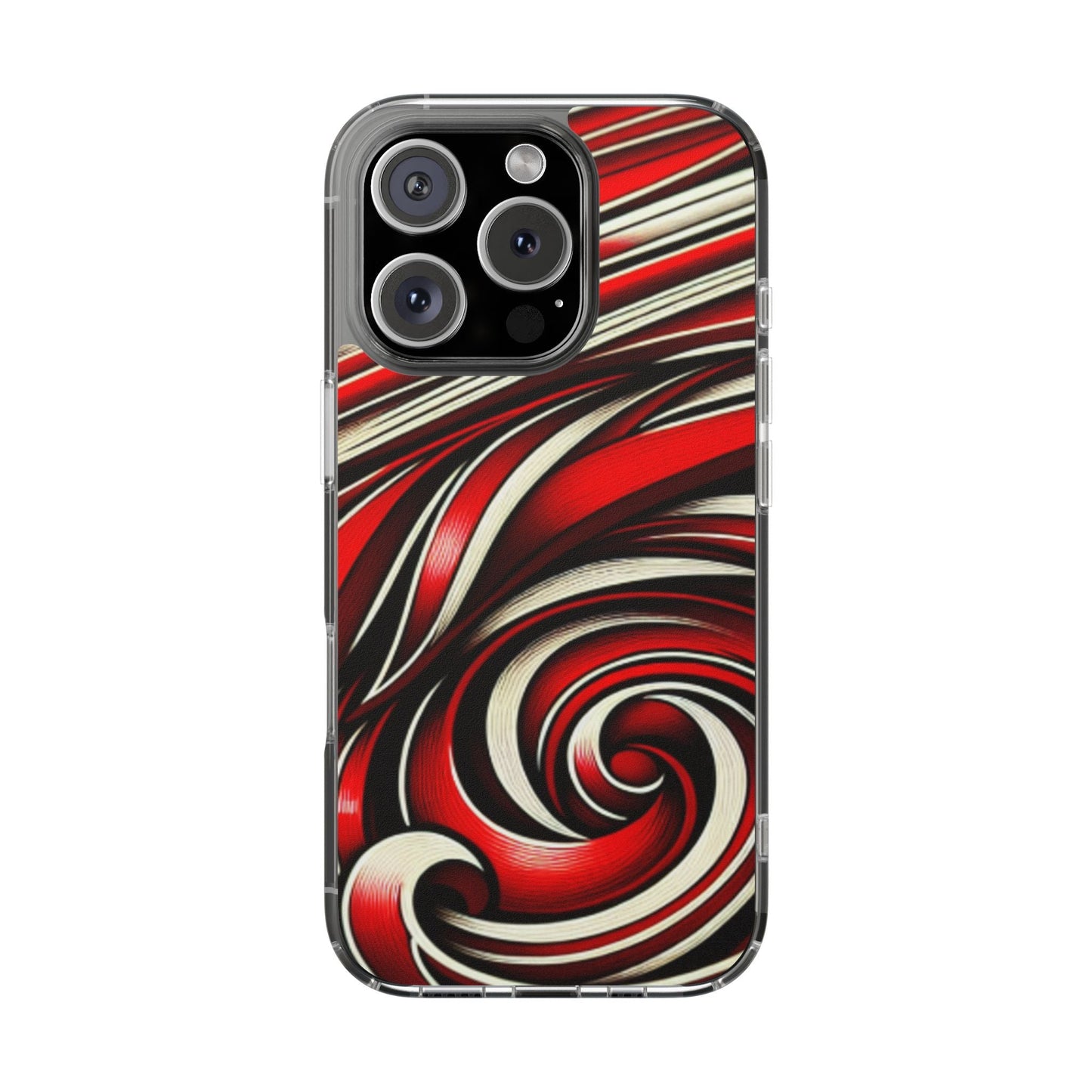 Red & White Swirl Abstract Clear Phone Case