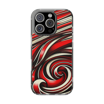 Red & White Swirl Abstract Clear Phone Case
