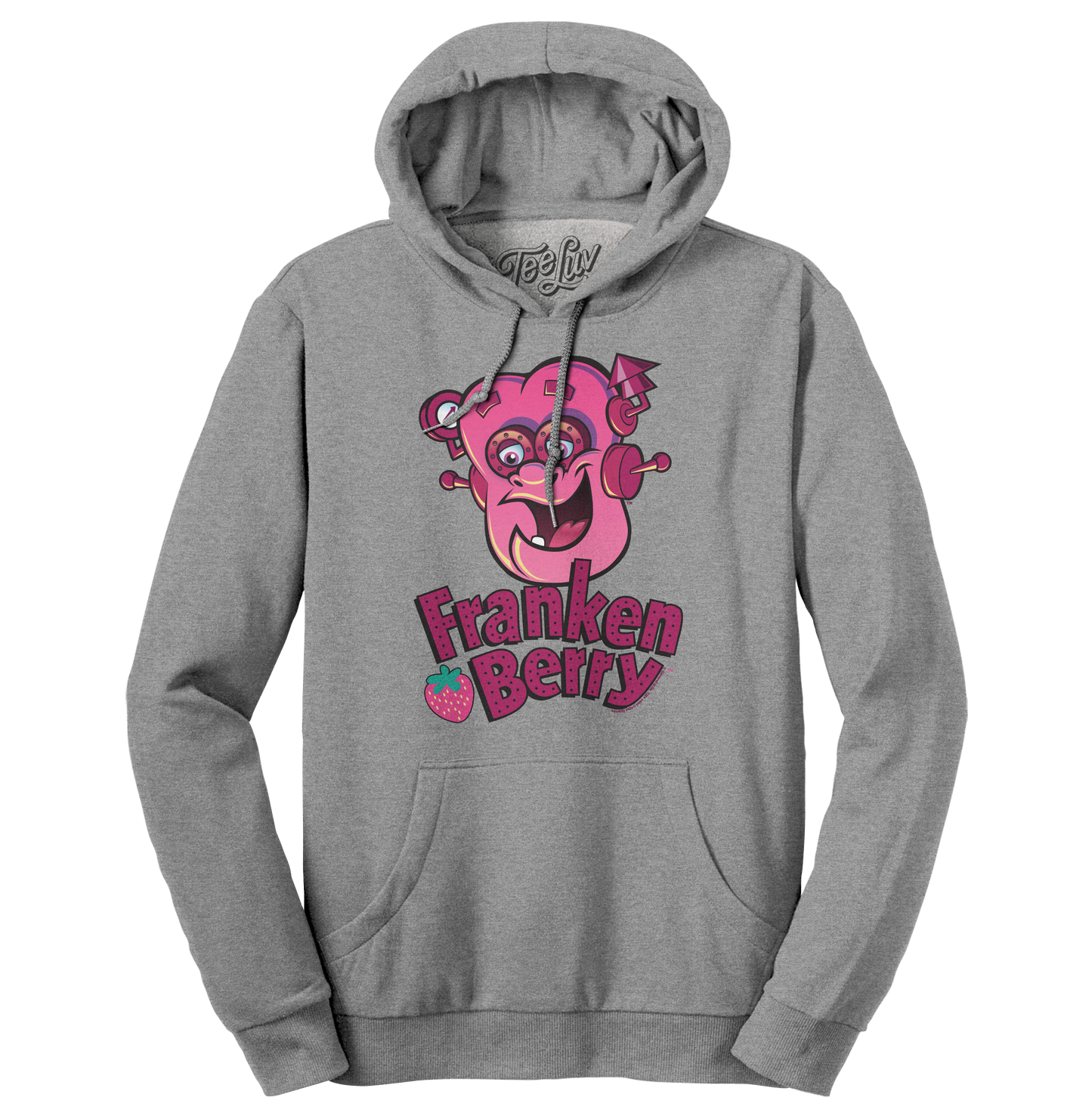 Franken Berry Monster Cereal Mascot Hooded Sweatshirt - Oxford Gray