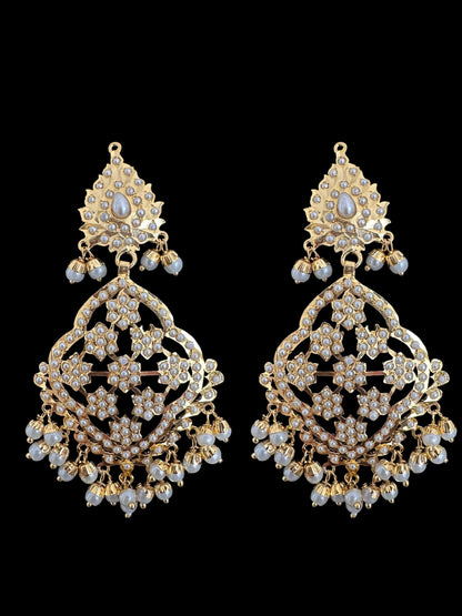 Mehru Jadau chandbali earrings tika in pearls ( READY TO SHIP )