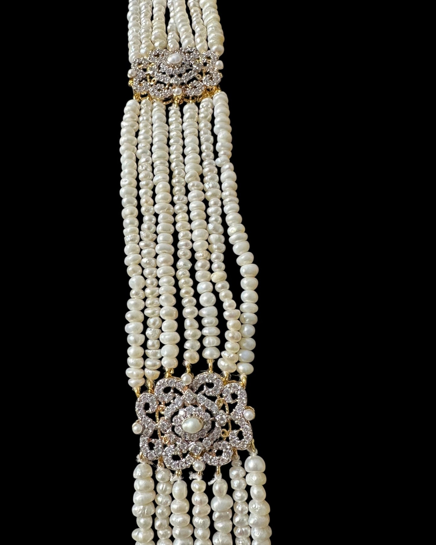 BR464 RAABYA fresh water pearl bridal choker Rani haar set with earrings tika ( READY TO SHIP )