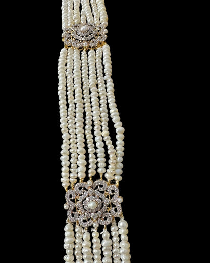 BR464 RAABYA fresh water pearl bridal choker Rani haar set with earrings tika ( READY TO SHIP )