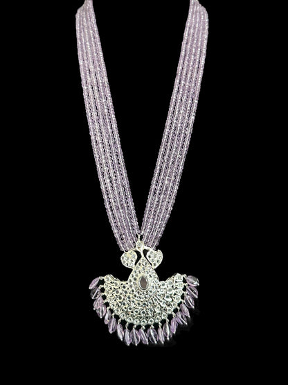 Khushi long necklace with earrings in real amethyst beads ( SHIPS IN 4 WEEKS )