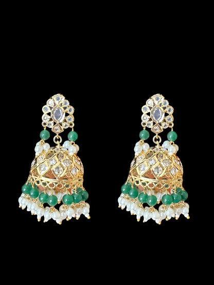 DER594 pearl and green beads hyderabadi jhumka ( READY TO SHIP )