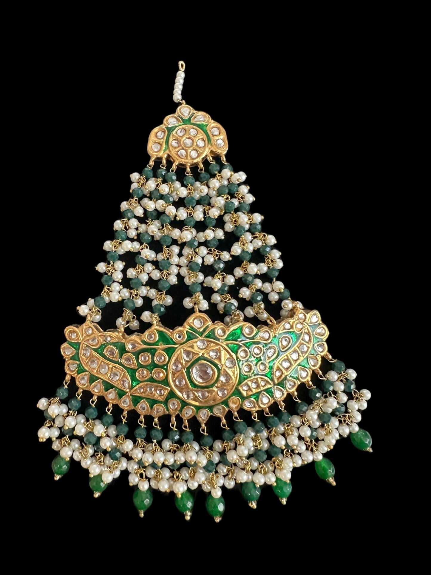 JTK35 kundan jhoomar tika in green meenakari  ( READY TO SHIP )