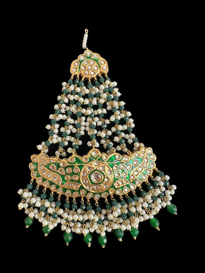 JTK35 kundan jhoomar tika in green meenakari  ( READY TO SHIP )