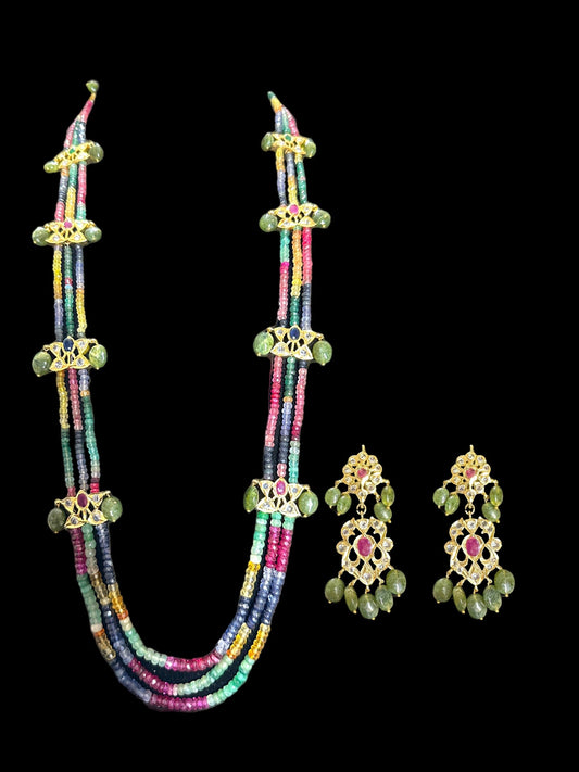 DLN56 Raina multi rainbow real beads  necklace with earrings (READY TO SHIP )