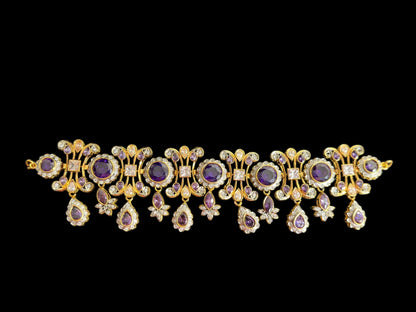 BR473 High quality cz  necklace set with tika - purple, Gold plated ( READY TO SHIP )