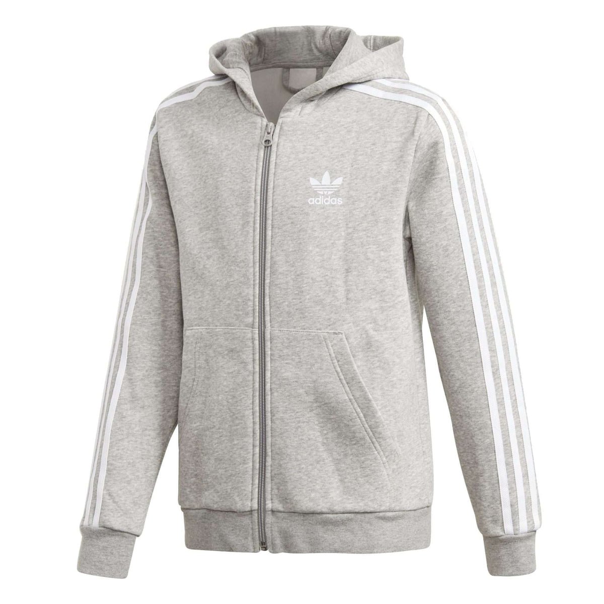 adidas Originals Youth Boys Trefoil Full-Zip Hoodie - MEDIUM GREY / HEATHER WHITE