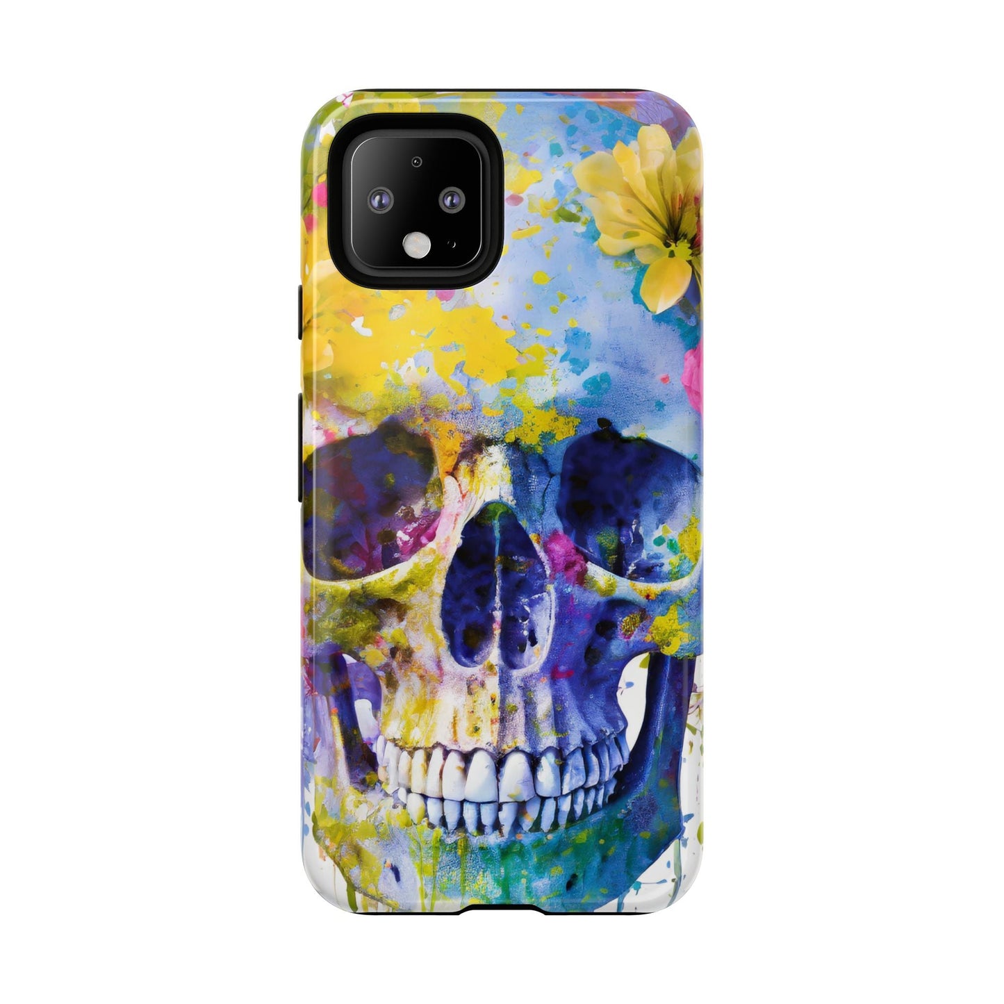 Vibrant Blue Floral Skull Tough Phone Case