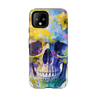Vibrant Blue Floral Skull Tough Phone Case