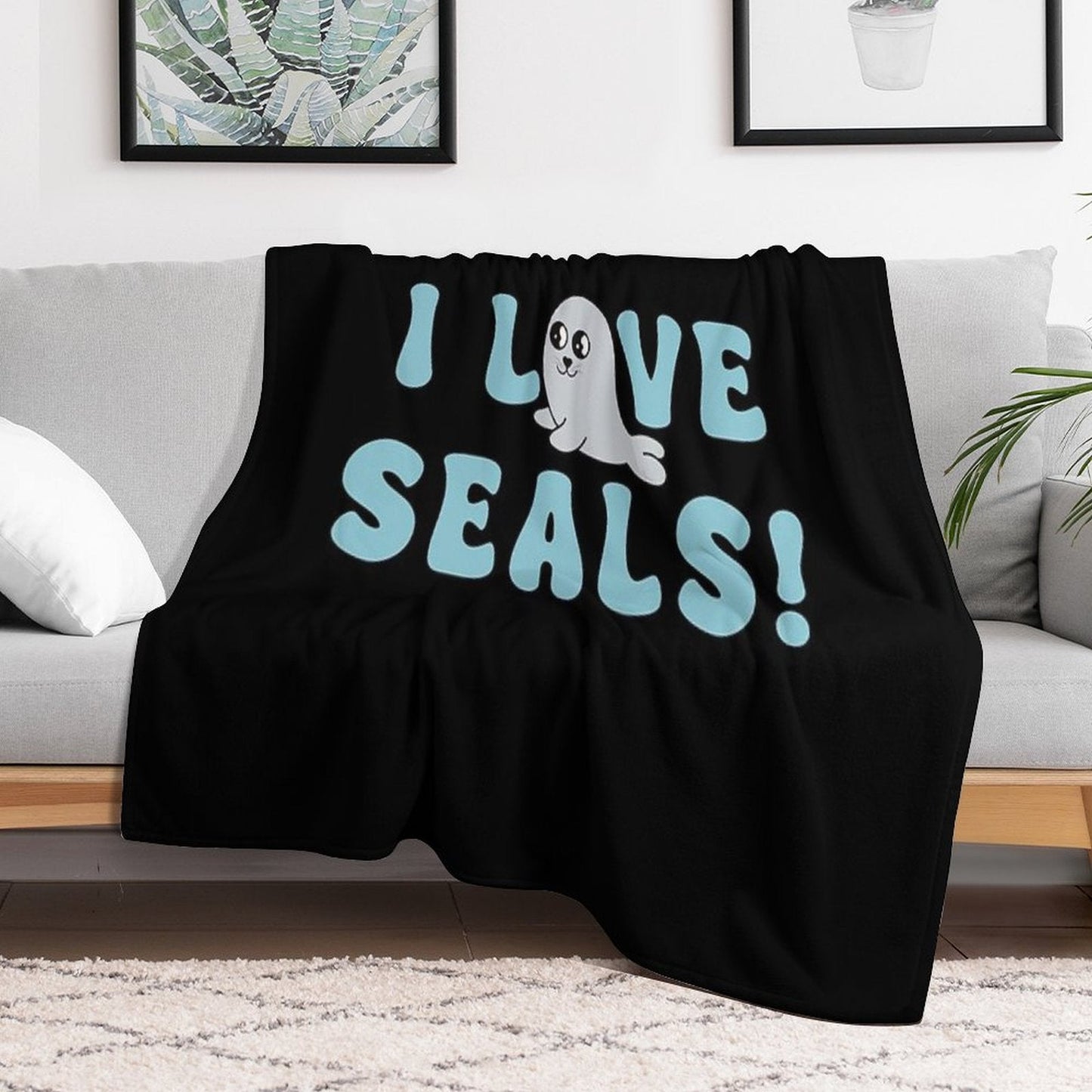 I Love Seals Sticker Artwork Throw Blanket