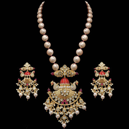 PS392  pendant set in pearls with Polki ( READY TO SHIP )