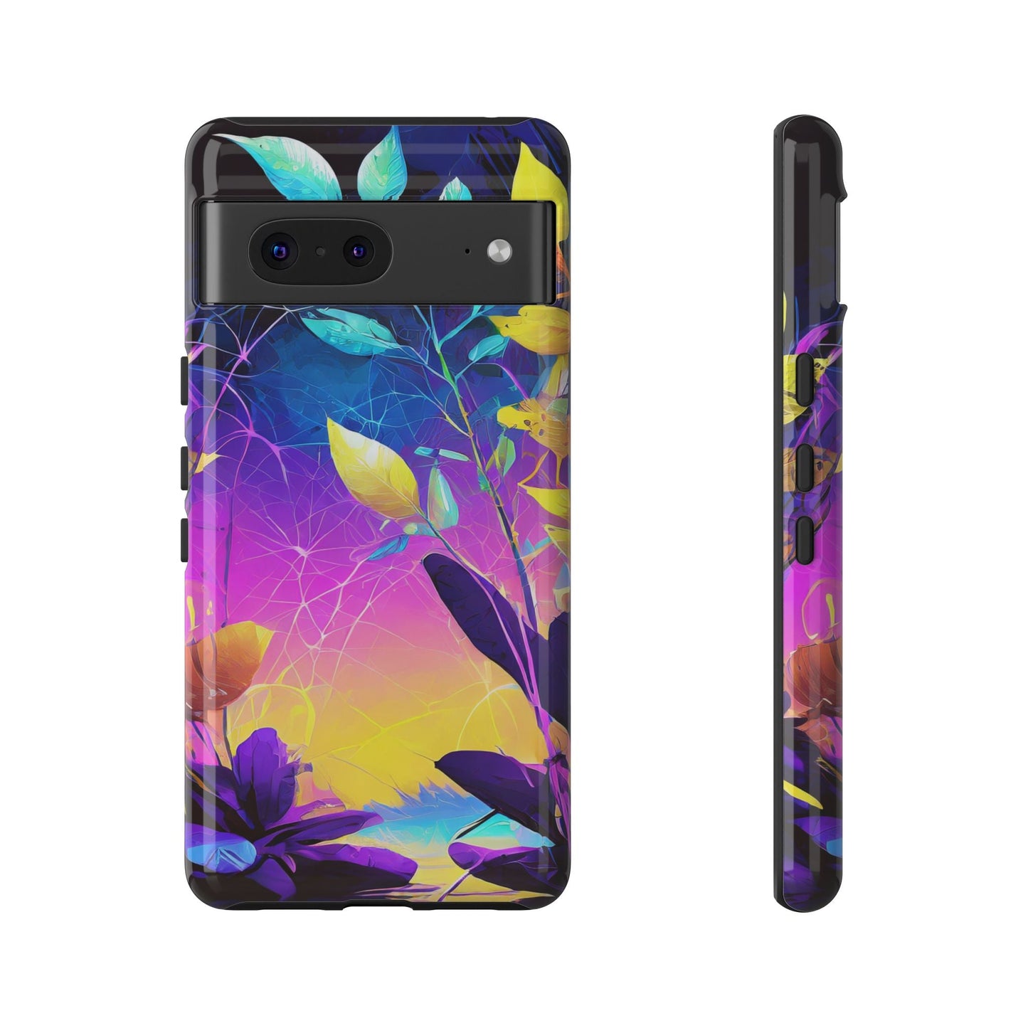 Artistic Vibrant Neon Floral Leaf Tough Phone Case