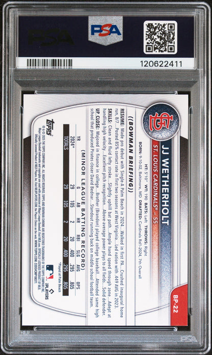 Graded 2025 Topps Bowman JJ Wetherholt #BP22 Paper Prospects Rookie RC Baseball Card PSA 6 Excellent