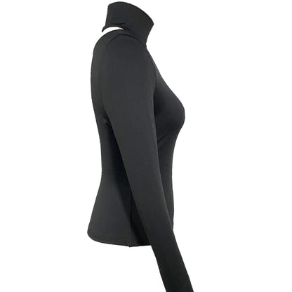 Black Cutout High Neck Top - Slim Fit Long Sleeve Turtleneck