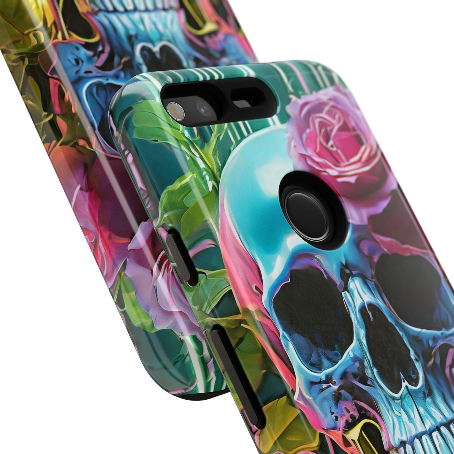 Neon Rose Skull Tough Phone Case