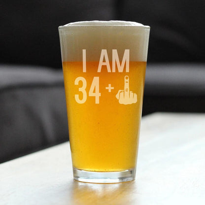 34 + 1 Middle Finger - 16 oz Pint Glass for Beer - Funny 35th Birthday Gifts for Men and Women Turning 35