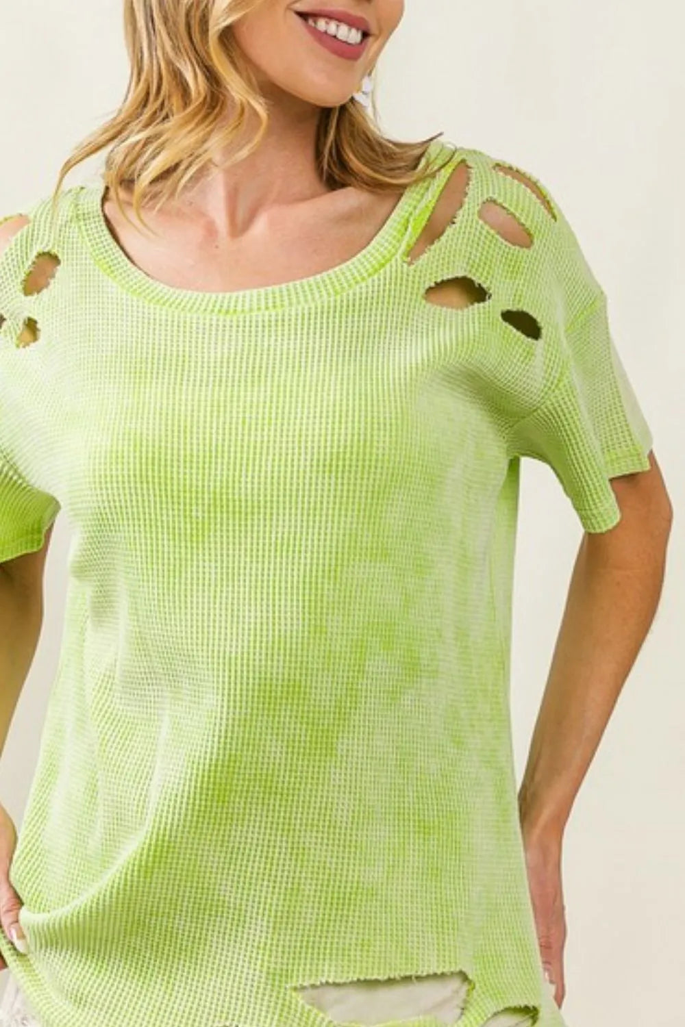 BiBi Laser Cut Mineral Washed Loose Fit Thermal Top