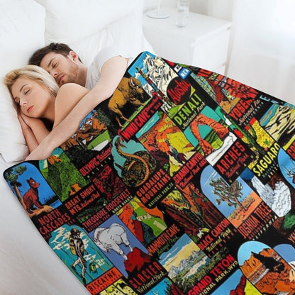 American National Parks Vintage Travel Decal Bomb Throw Blanket