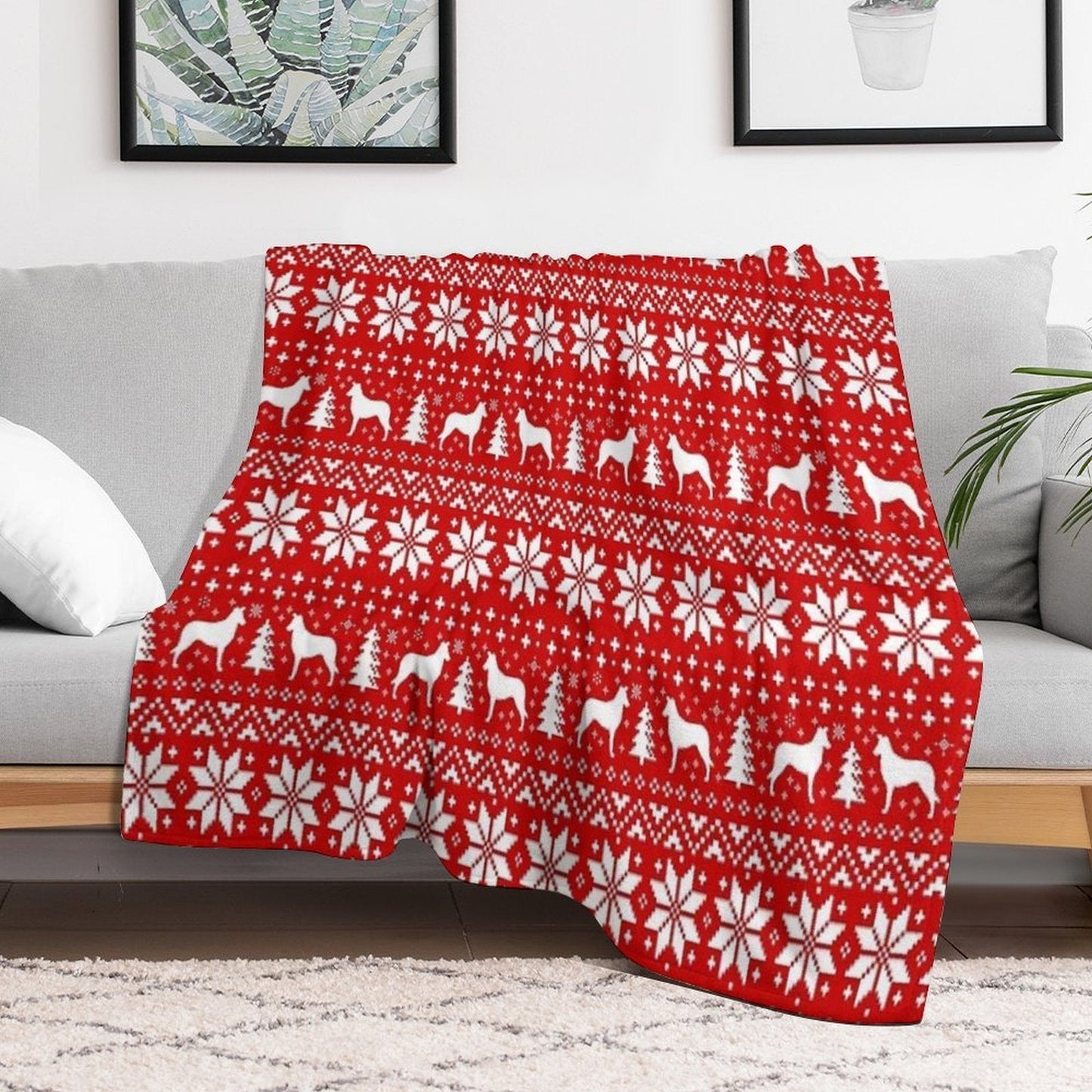 Smooth Collie Silhouettes Red And White Christmas Holiday Pattern Throw Blanket