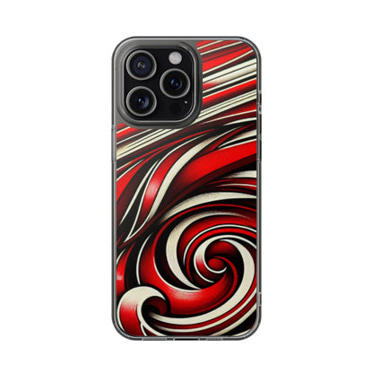 Red & White Swirl Abstract Clear Phone Case