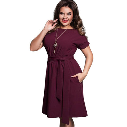 Soft Drape A-Line Plus Size Midi Dress with Belt - 3 Colors