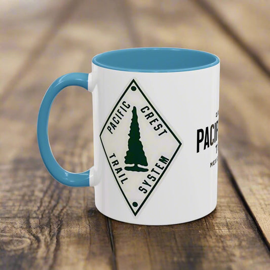 Pacific Crest Trail Classic Trail Marker Accent Coffee Mug 11oz, 15oz Blue Black Pink Red Navy Mexico To Canada Map