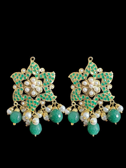 DJET66 Iza Jadau tops and tika set in pearls with green beads ( READY TO SHIP )