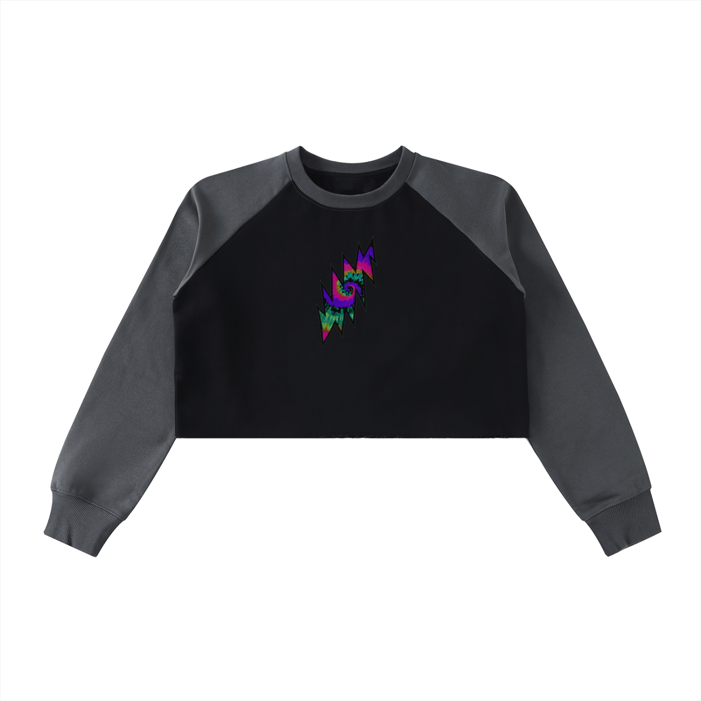 Jerry G LeGoo Raw-Hem Color-Block Raglan Crop Sweatshirt