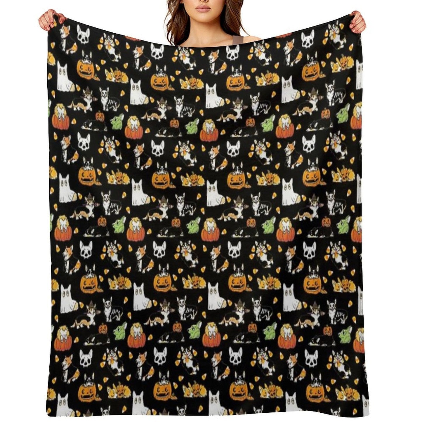 Corgi Halloween - Black Throw Blanket