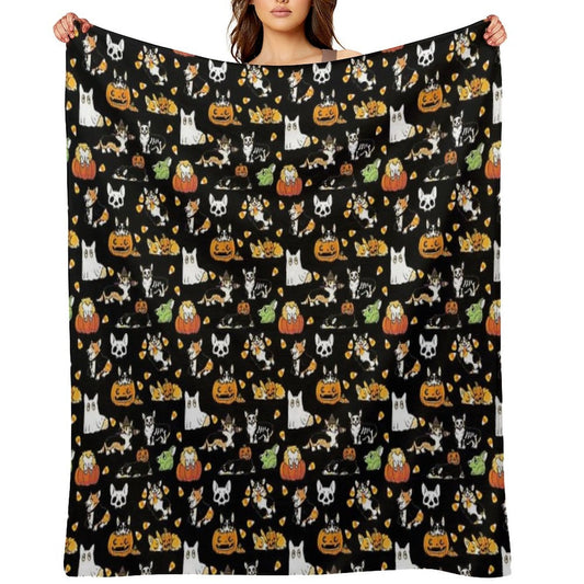 Corgi Halloween - Black Throw Blanket
