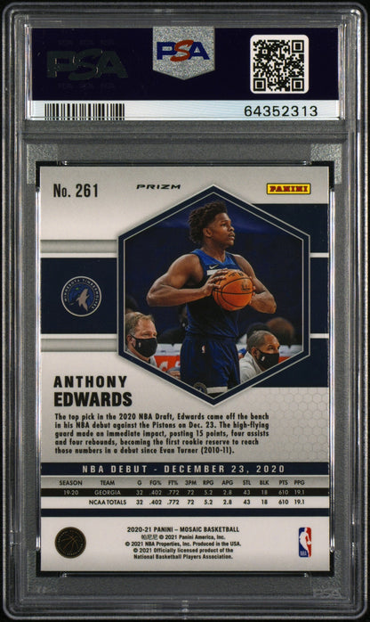 Graded 2020-21 Panini Mosaic Anthony Edwards #261 Green Mosaic Rookie RC Basketball Card PSA 10 Gem Mint