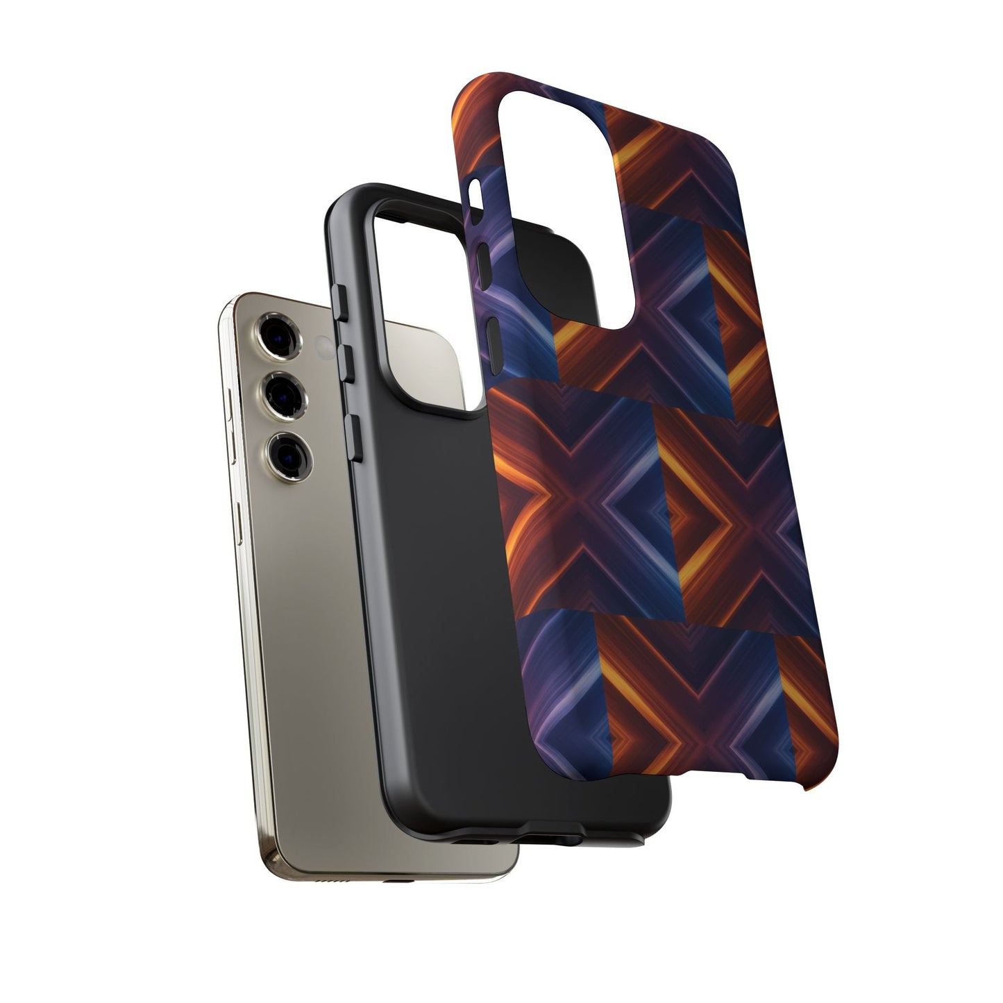 Stylish Tough Phone Case With Blue & Orange Abstract Design
