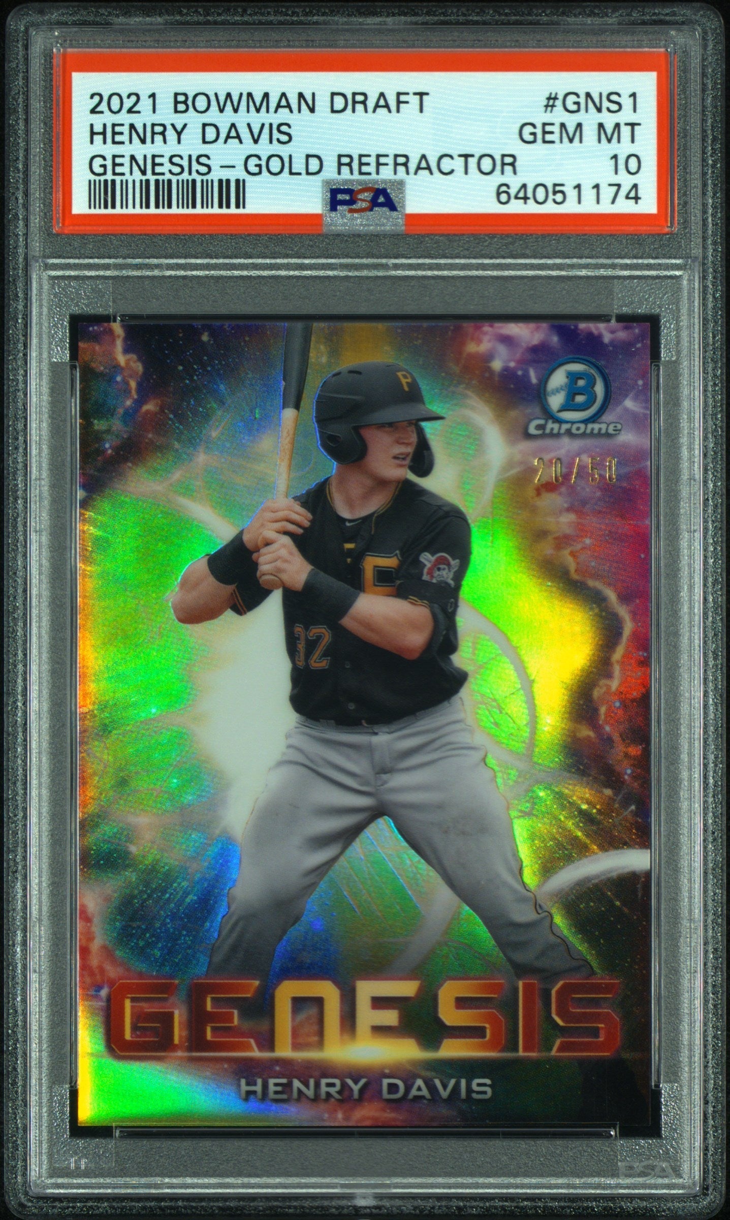 Graded 2021 Topps Bowman Draft Henry Davis #GNS1 Genesis Gold Refractor Rookie RC Baseball Card PSA 10 Gem Mint
