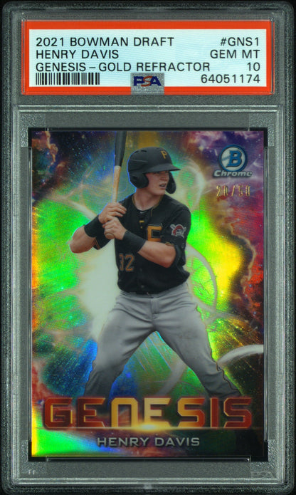 Graded 2021 Topps Bowman Draft Henry Davis #GNS1 Genesis Gold Refractor Rookie RC Baseball Card PSA 10 Gem Mint