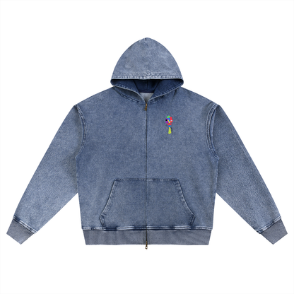 Love Bar Snow Wash Oversized Zip-Up Hoodie