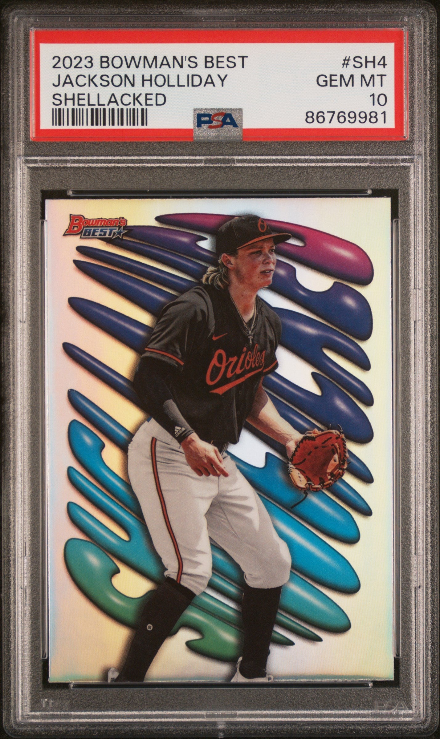 Graded 2023 Topps Bowmans Best Jackson Holliday #SH4 Shellacked Rookie RC Baseball Card PSA 10 Gem Mint