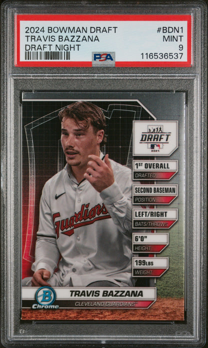 Graded 2024 Topps Bowman Draft Travis Bazzana #BDN1 Draft Night Rookie RC Baseball Card PSA 9 Mint