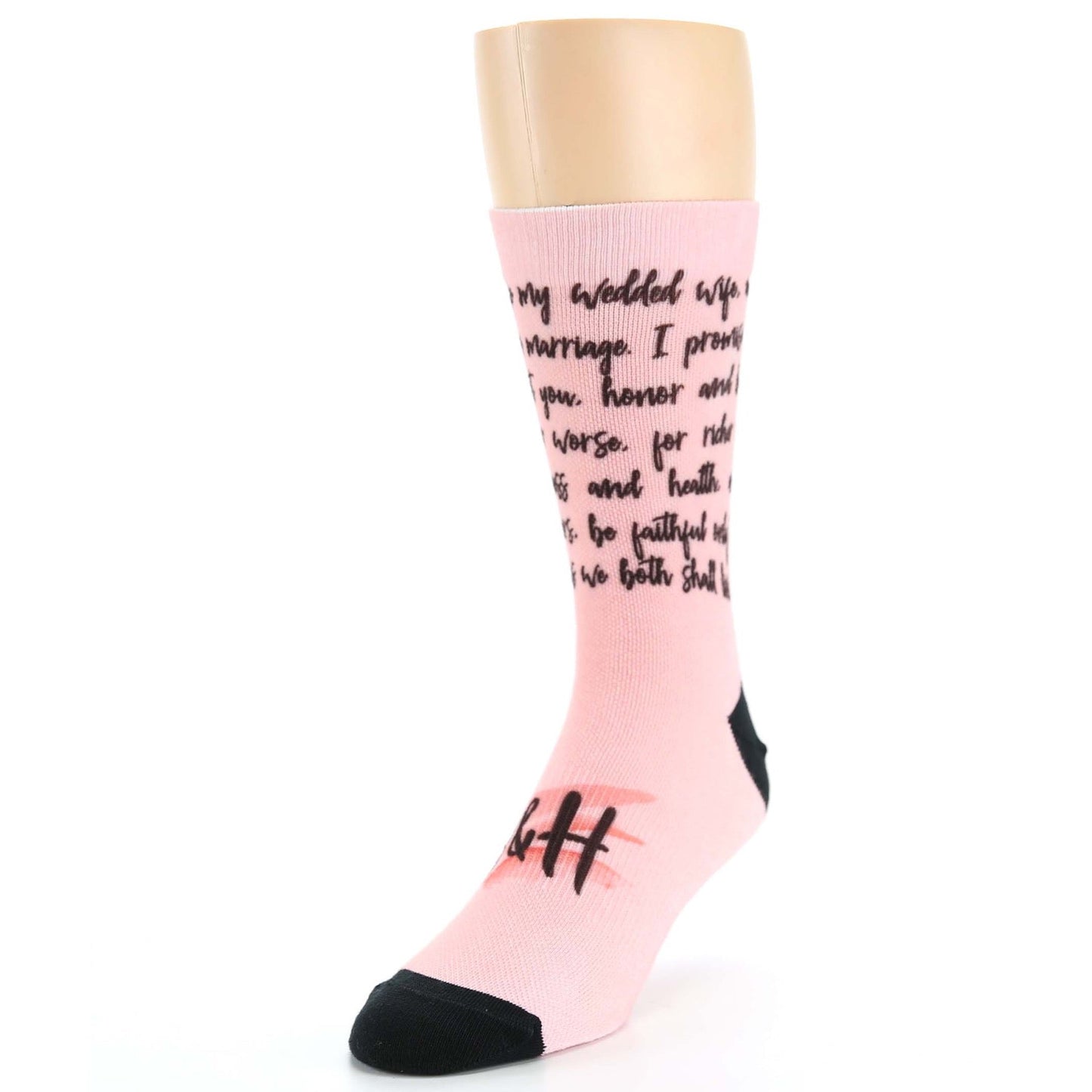 Blossom Pink Sweet Sentiment Custom Note Socks With Initials - Script - Men's Custom Socks