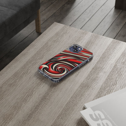Red & White Swirl Abstract Clear Phone Case