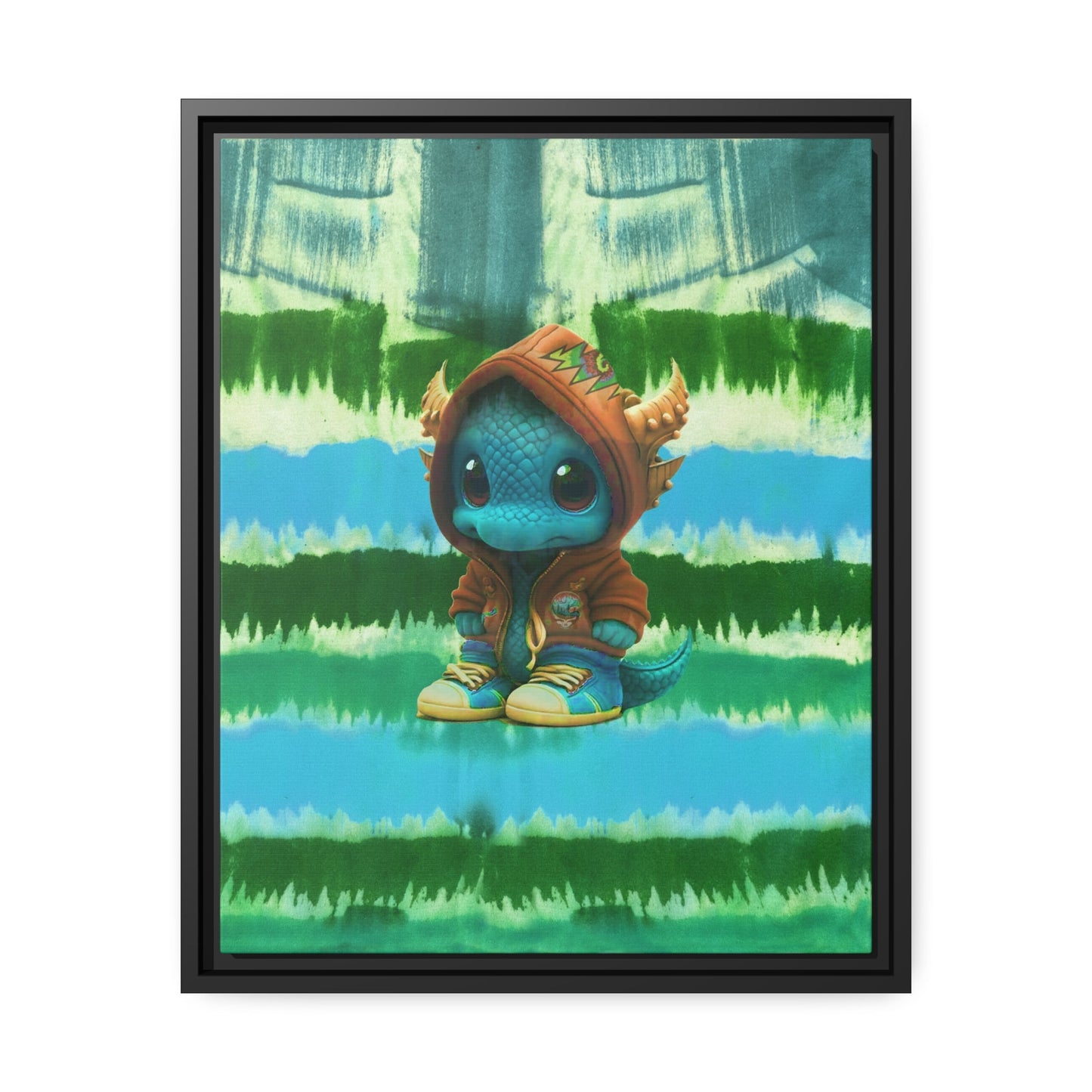 Baby Dragon Jam Aqua Matte Canvas with Black Frame