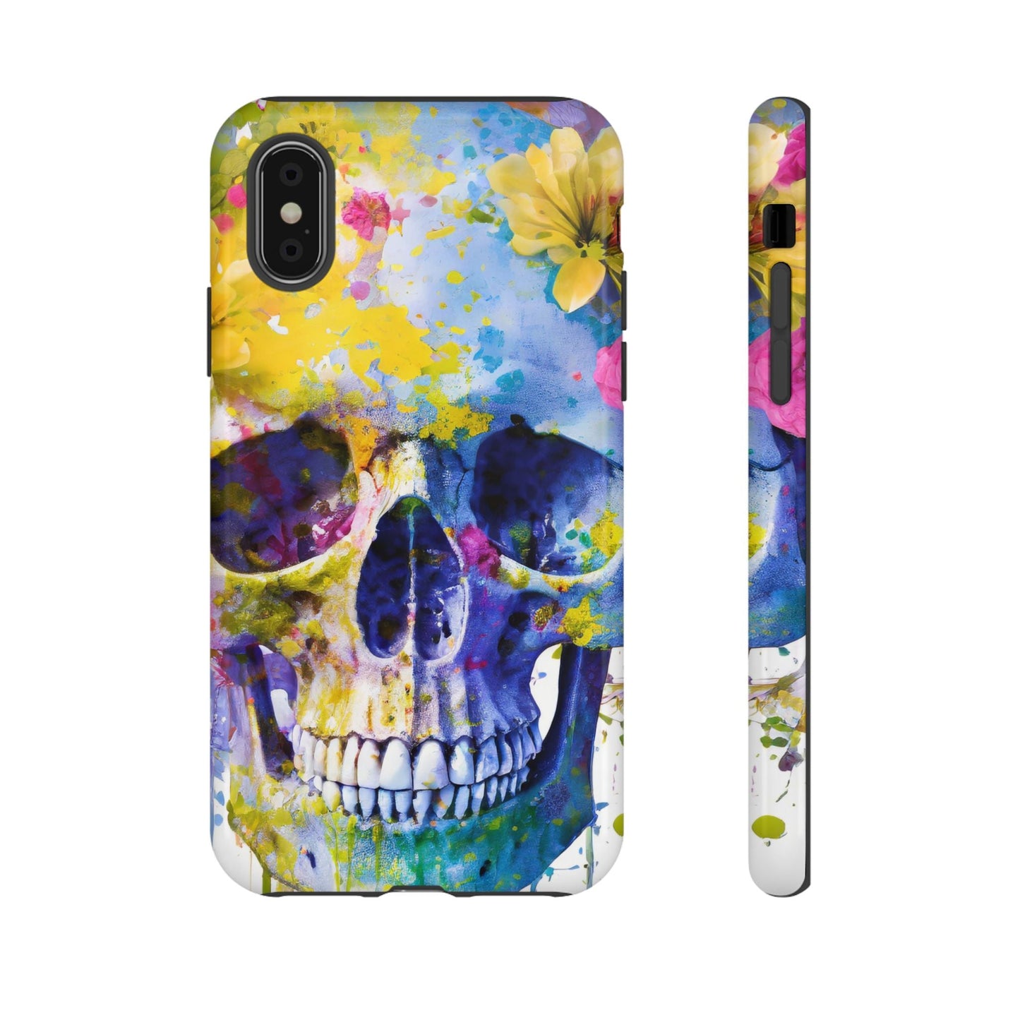 Vibrant Blue Floral Skull Tough Phone Case